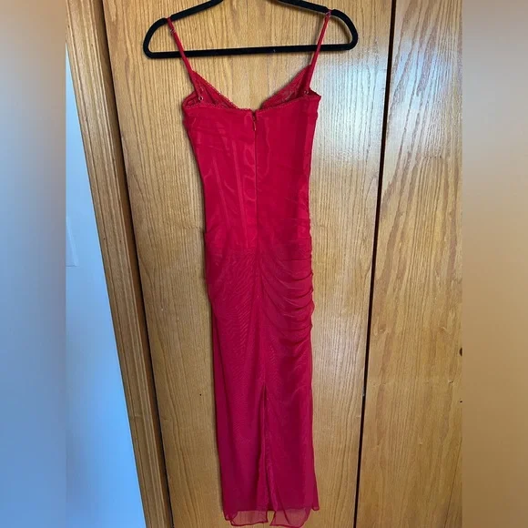 HOUSE OF CB 'Nalini' Holly Red Mesh Corset Maxi Dress - Picture 7 of 10